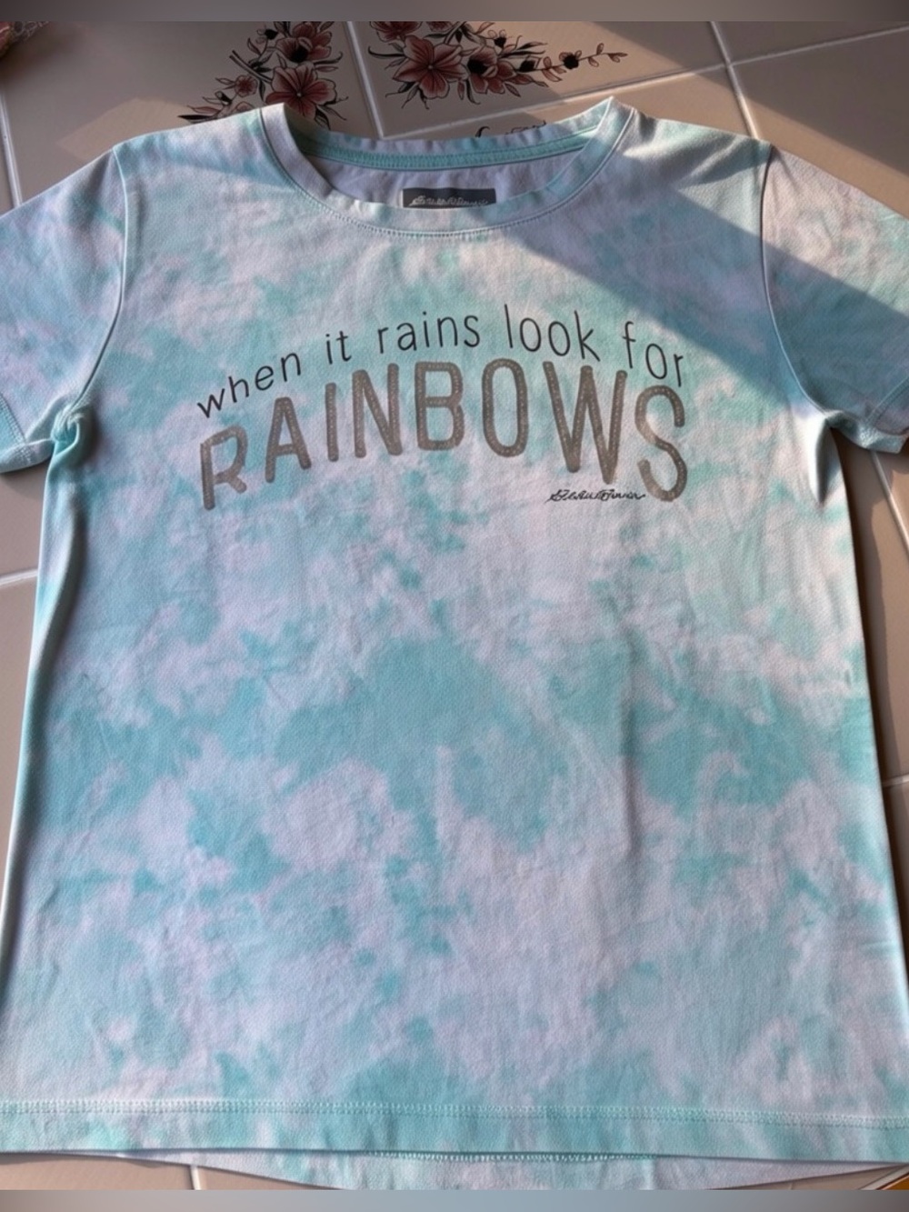 Eddie Bauer Kids Light Aqua Tie-Dye 'When It Rains Look For Rainbows' Tee